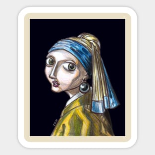 Caricature Girl with a Pearl Earring Sticker